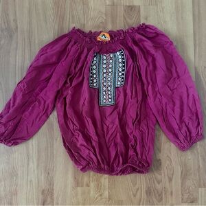 Pia Pauroa off the shoulder embellished Burgundy Top